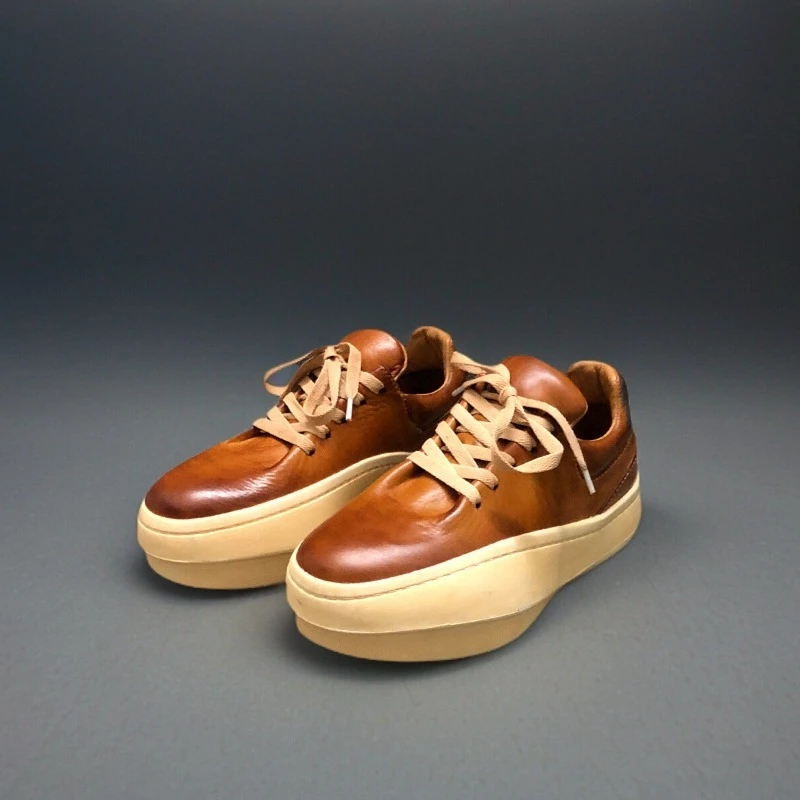 

New British Genuine Leather Thick Sole Men's Shoes Casual Sneakers Youth Height Increasing Oxfords Male Outdoor Leather Shoes