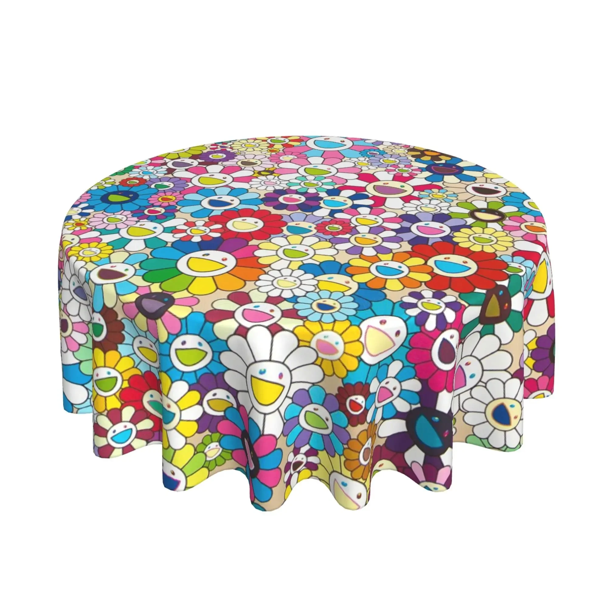 Rainbow Flower Chicago Round Tablecloth 60 Inch Kitchen Decor Table Cloth Waterproof Table Cover for Party Holiday Outdoor