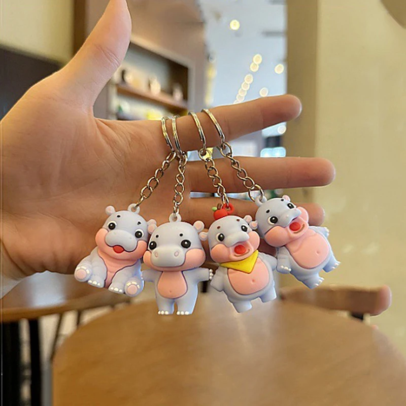 Cartoon Funny Baby Hippo Cute Keychains Keyring For Accessories Bag Pendant Car Keyring Jewelry Fans Gifts