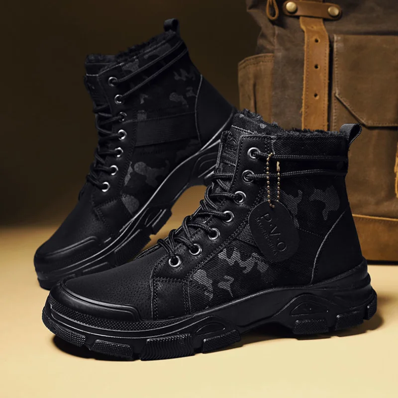 Warm Men\'s Boots With Fur Lace Up Male Shoes Winter Classic Y2k Low Price Trendy 2025 High Quality New Hot Selling Cheap Offers