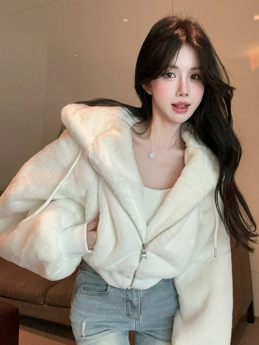 

Ele Versatile Lazy Sle Thiened ort Fur Jaet Soft Plu Hat Design Утягивающий топ для женщин French Sle Straight Cut