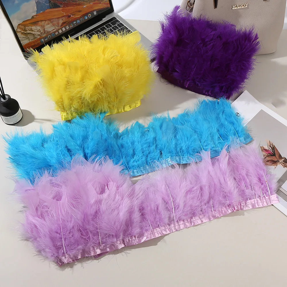 Turkey Feather Fabric Trim Soft Velvet Skirt Edge for Dress Performance Costume DIY Sewing Decorative Fringe Material