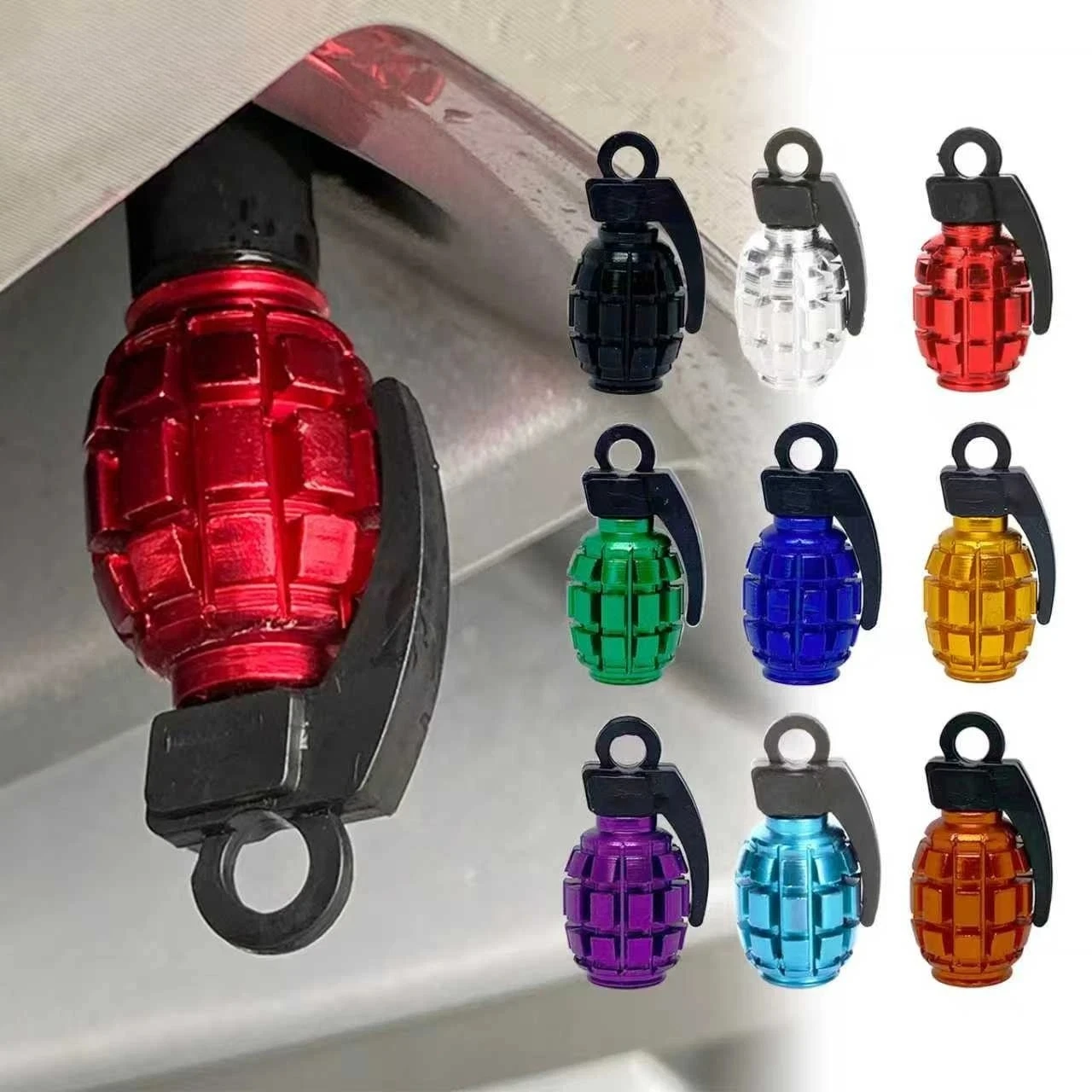 4Pcs Personality Grenade Valve Stem Caps Universal Aluminum Valve Cap Fit for Automobile/Motorcycle Tire Valve Stem Covers