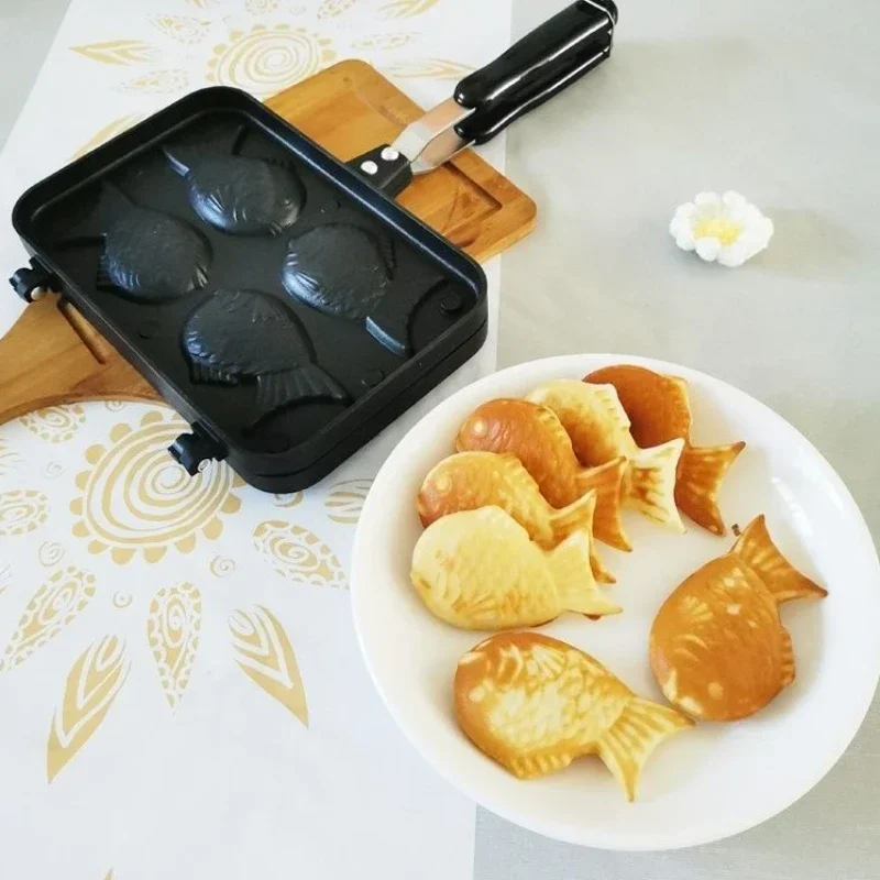 Non-Stick Taiyaki Waffle Maker, Double-Sided Fish-Shaped Pan, 4-Hole Japanese Taiyaki Mold, Easy Release Waffle Cooking Tool