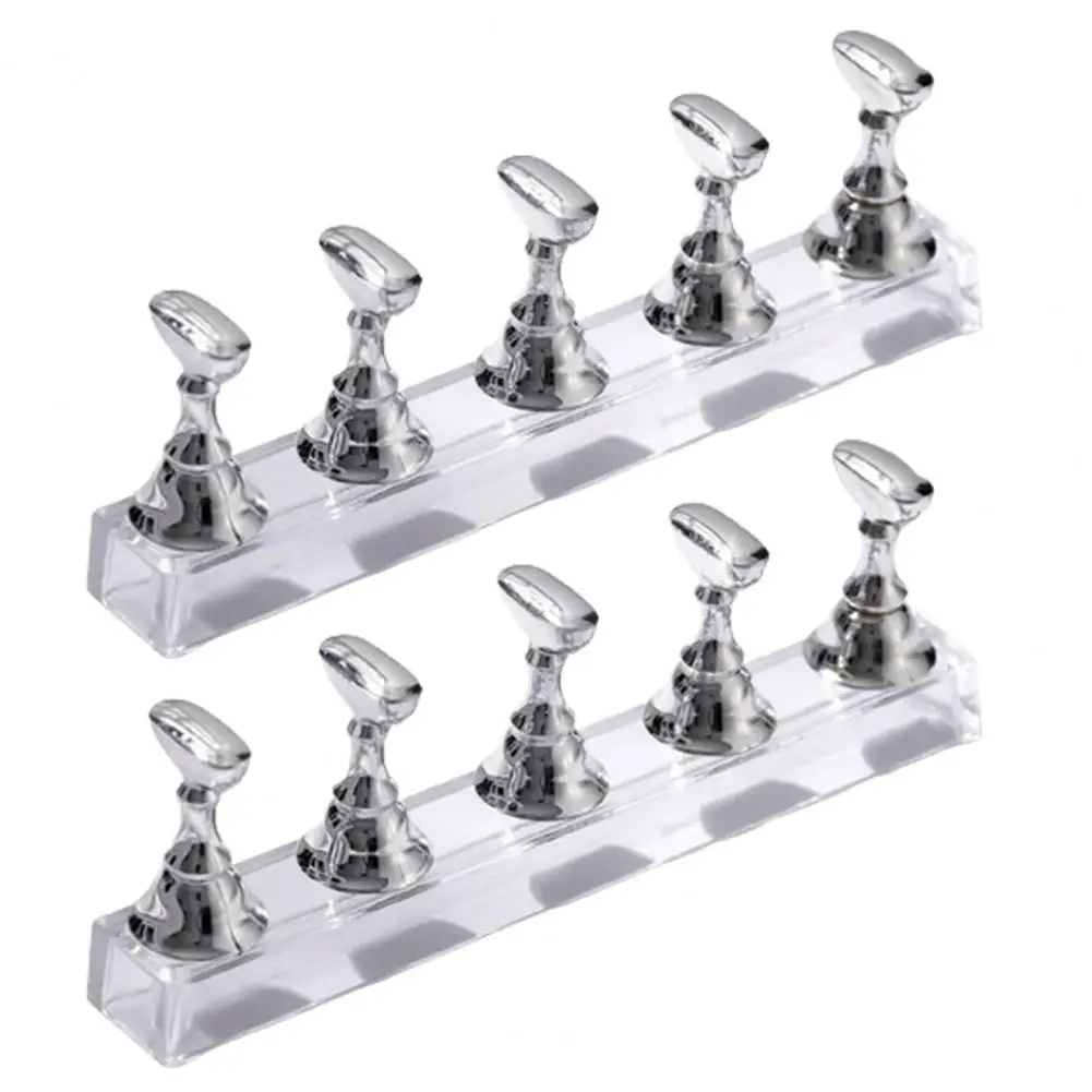 Fuax Nail Polish Stand Acrylic Nail Display Stands with Magnetic Rhinestone Holders for Manicure Tools 2pcs Diy False Nail Tip