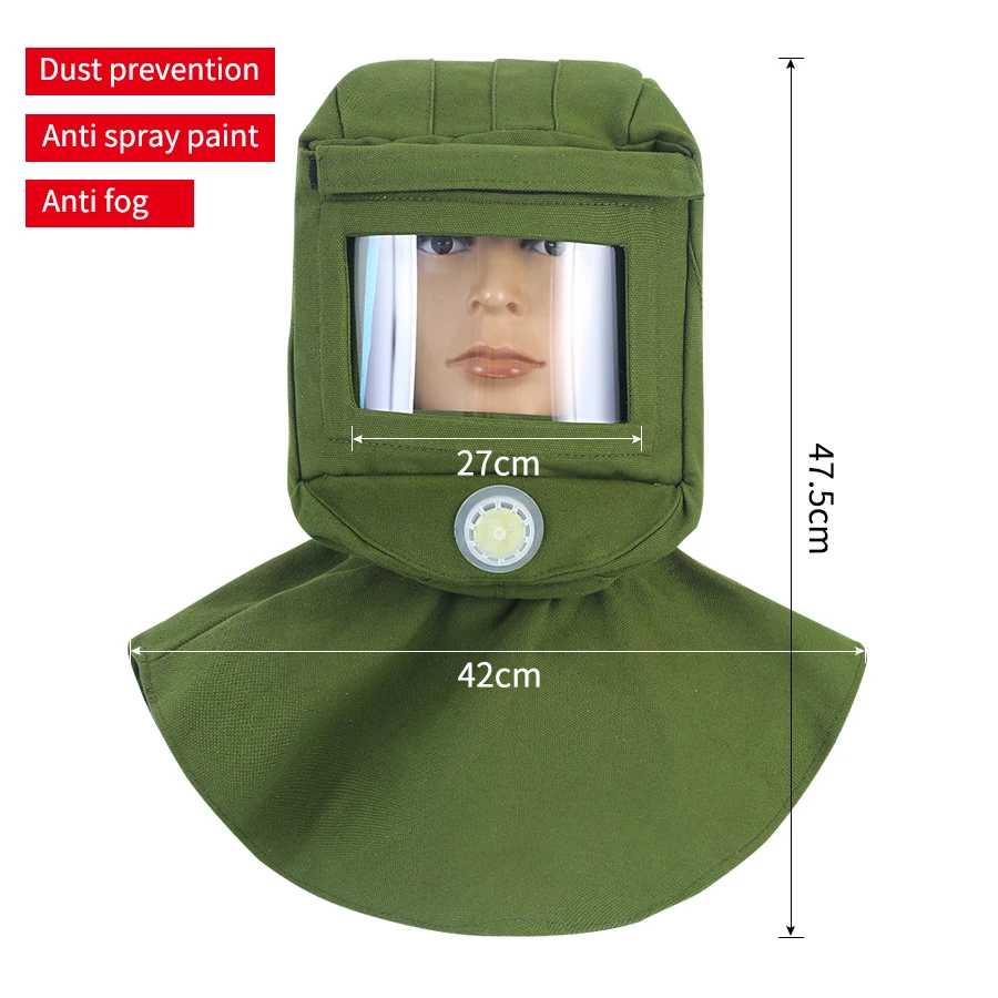 Safety Sandblasting Hood Helmet Mask Full-face Large Viewing Glass Screen Breathing Valve Vent Back Anti Dust Protection