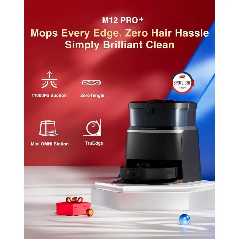 PRO+ Robot Vacuum and Mop, 11000Pa Strong Suction, ZeroTangle Technology, TruEdge Deep Mopping, Auto Mop Washing/Drying,