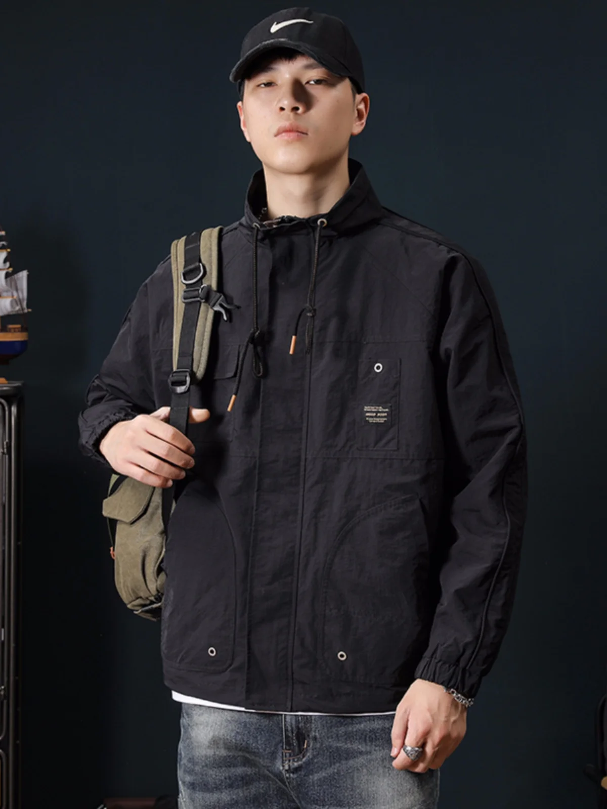 

Outdoor Workwear Jaet Loose Fit Collared Men's Spring Autumn Casual Windproof Polyester Fiber Long Sve Zipper Closure