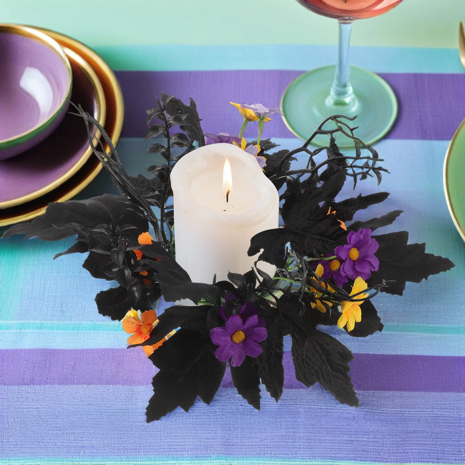 

2 Pcs Candlestick Decoration Garland Holder Artificial Flower Wreath Plastic Arrangement Rings Wreaths Faux Floral Halloween