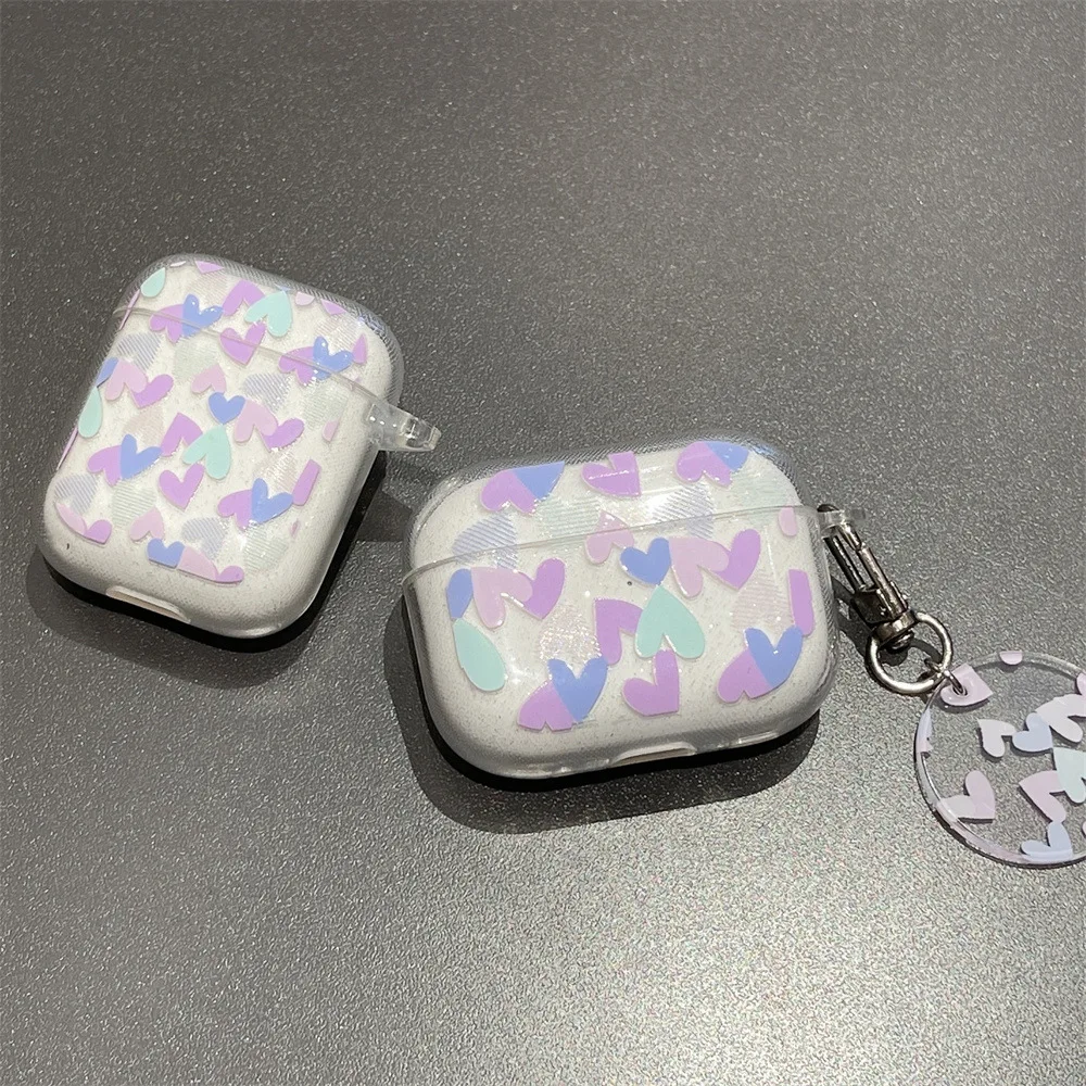 Fashion Glitter Shiny Heart Pendant Wireless Earphones Case For Airpods Pro 2nd Cover AirPods 2 1 3 Charging Box with Keychain