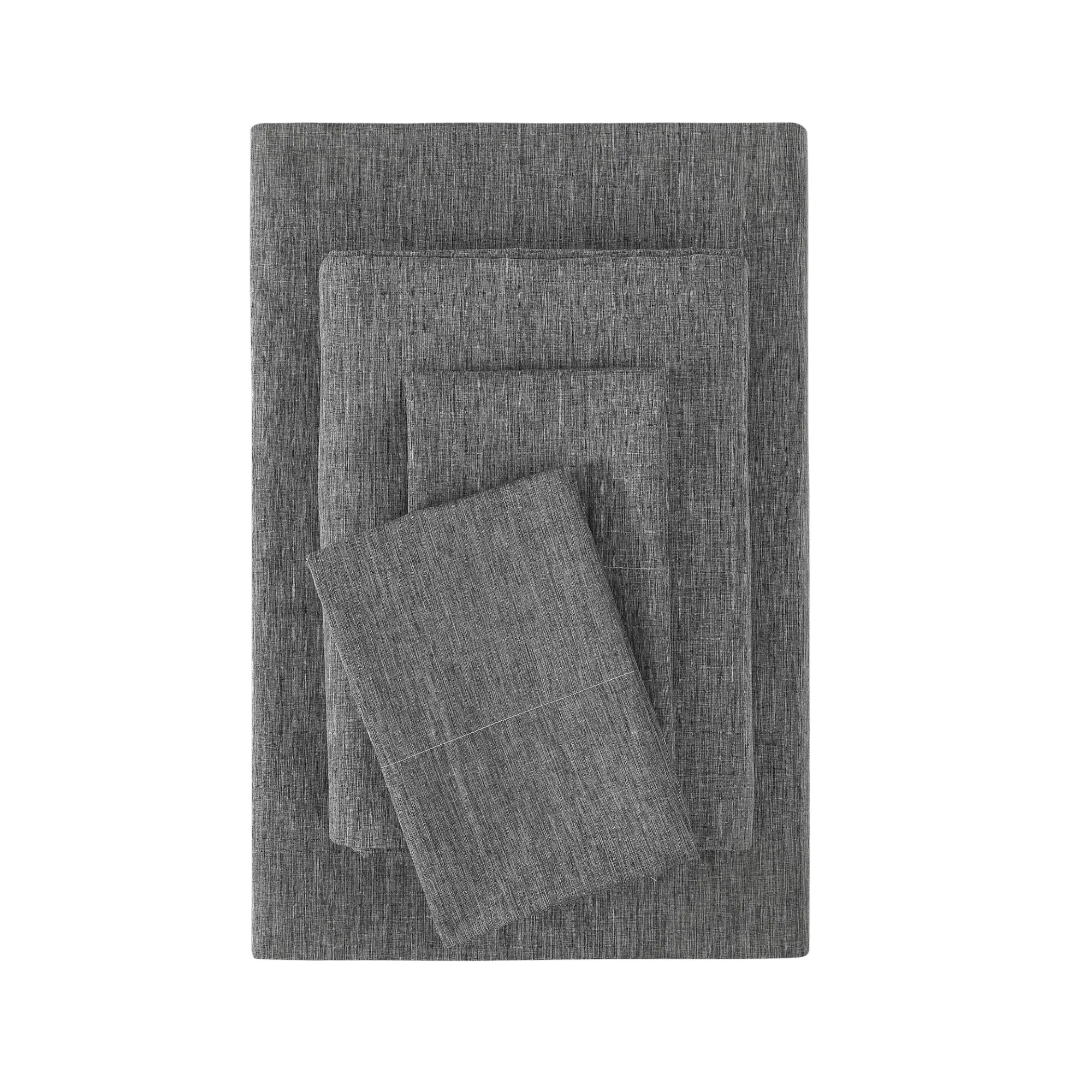 Textured Microfiber Bed Sheet Set, Queen, Charcoal Grey, 4 Piece