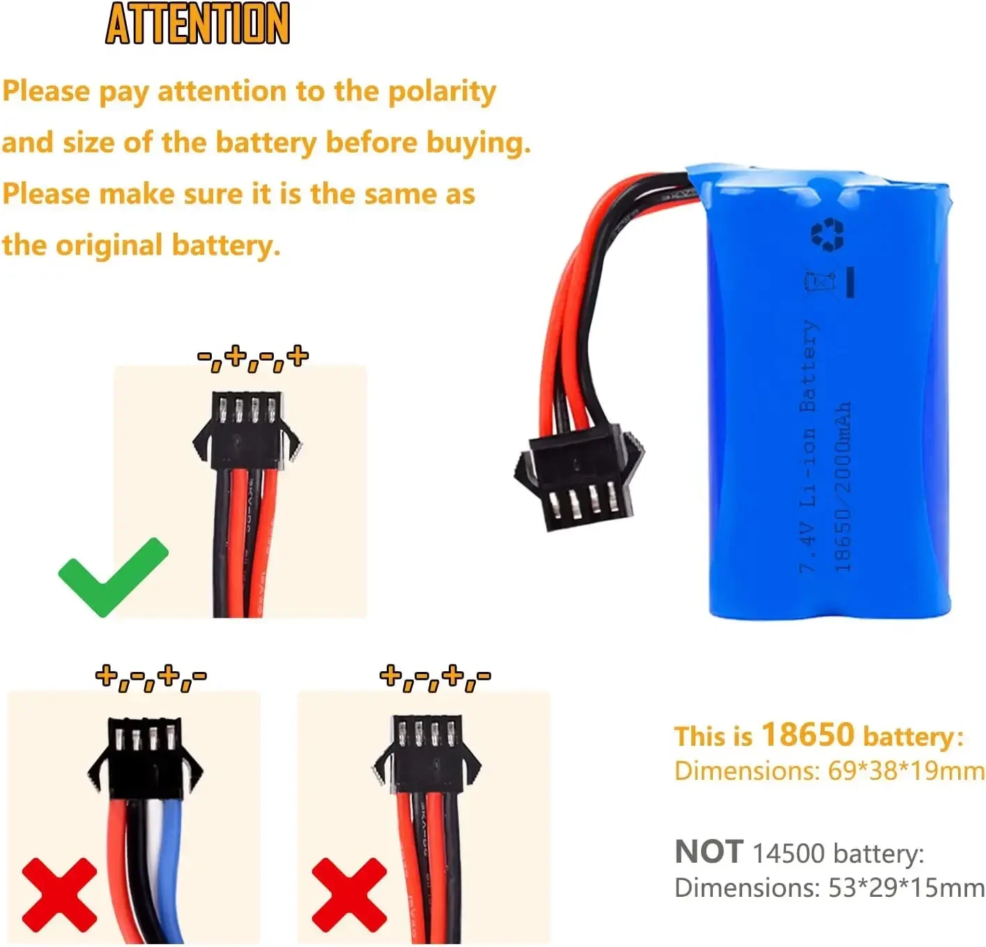 2000mAh 7.4V 15C Rechargerable Battery 15C Li-ion Battery SM-4P Reverse Plug with  USB Chargers for Electric Water Gun RC