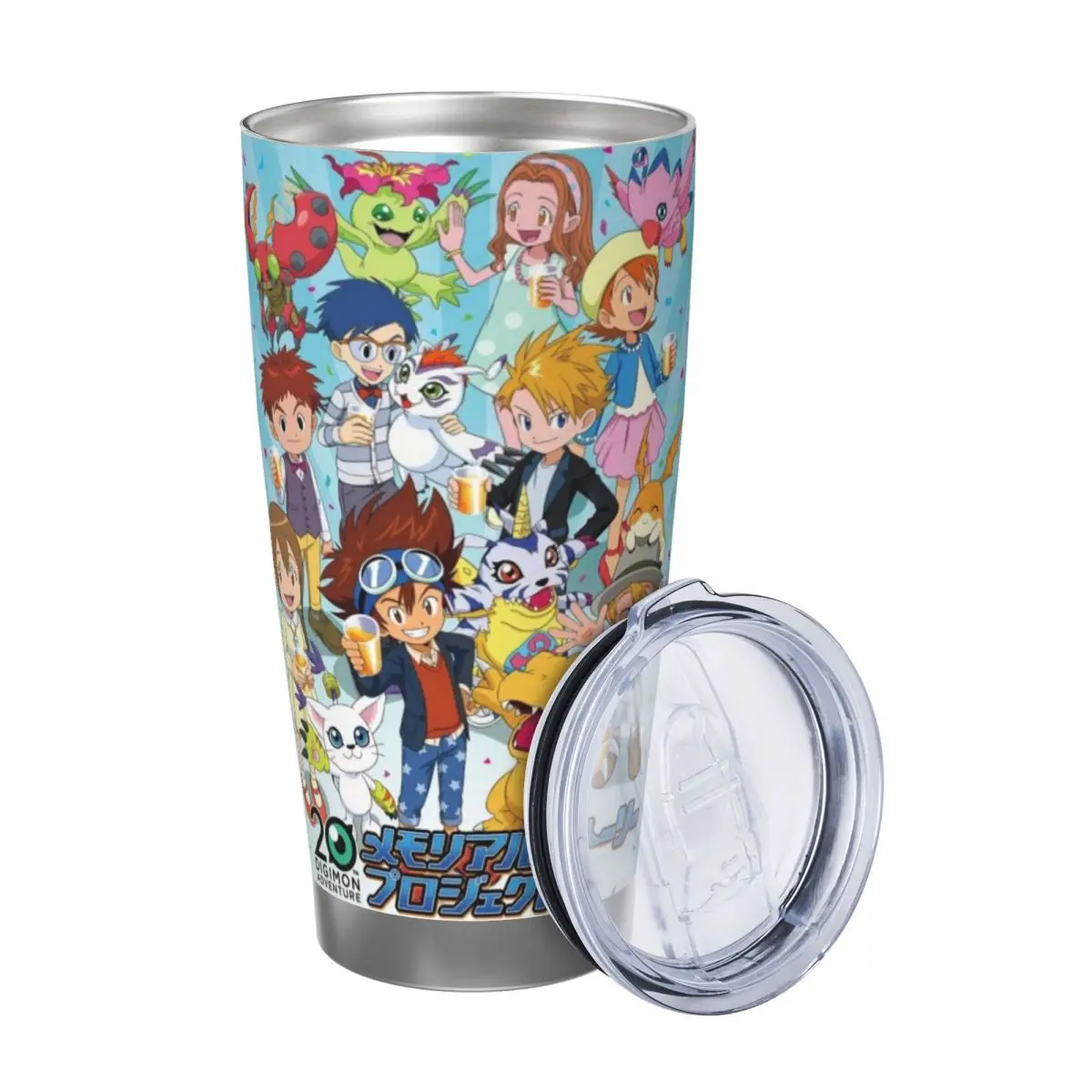 D-Digimon 20oz Stainless Steel Car Mug Straw Thermal Iced Travel Cup Vacuum Insulated Coffee Hot Cup