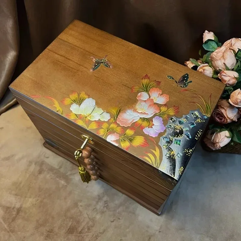 High-End Wooden Jewelry Box Solid Wood Drawer Style Multi-Layer Storage Box Jewelry Box Chinese Style Handmade Gift Gift