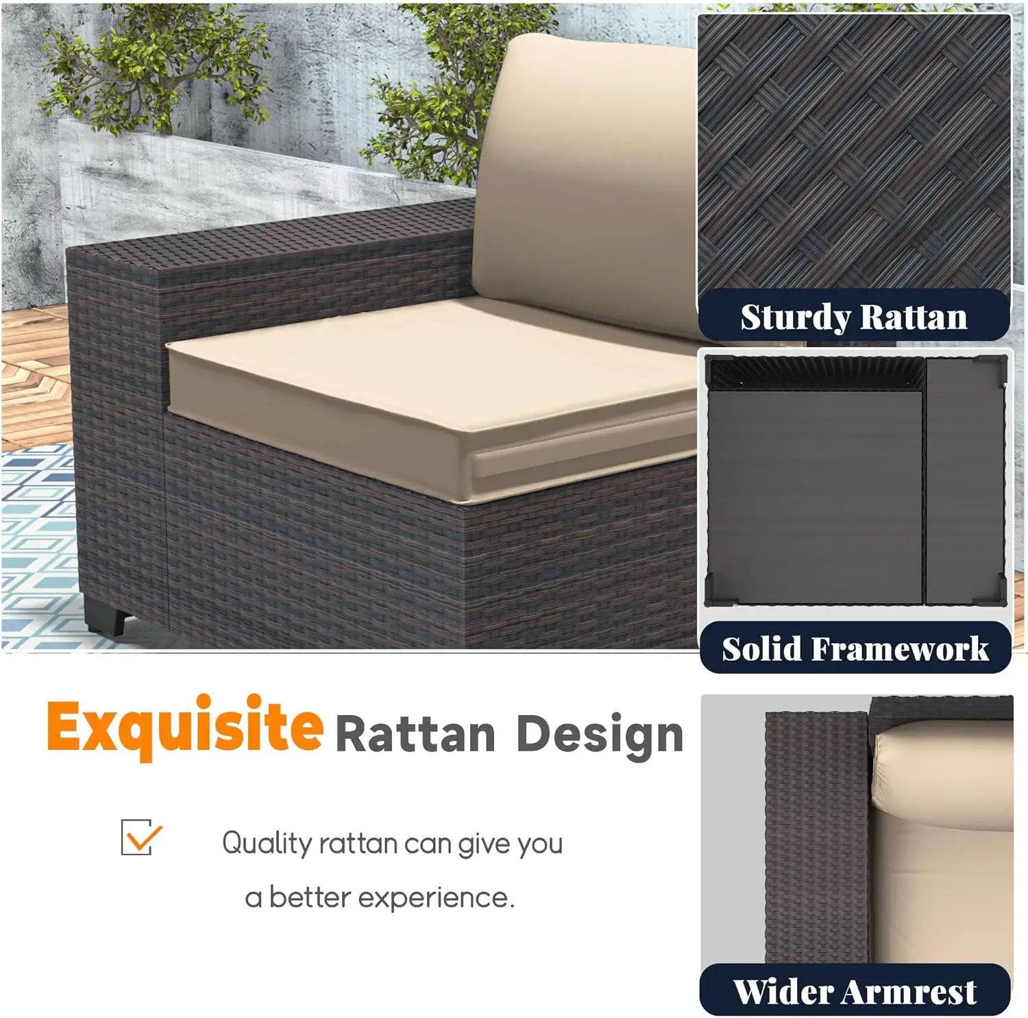 Outdoor PE Rattan Móveis De Vime Conjunto com Almofada, Pátio Conversa Set, 6 PCs, 7 PCs