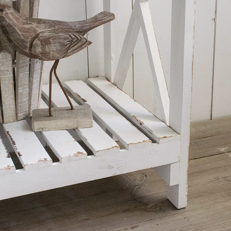 Rural retro old solid wood flower table, balcony rack, garden console