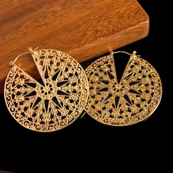 Hollow Disc Metal Earring for Women Retro Design Sense Exaggerated Drop Earring Fashion High-grade Golden Jewelry Wholesale