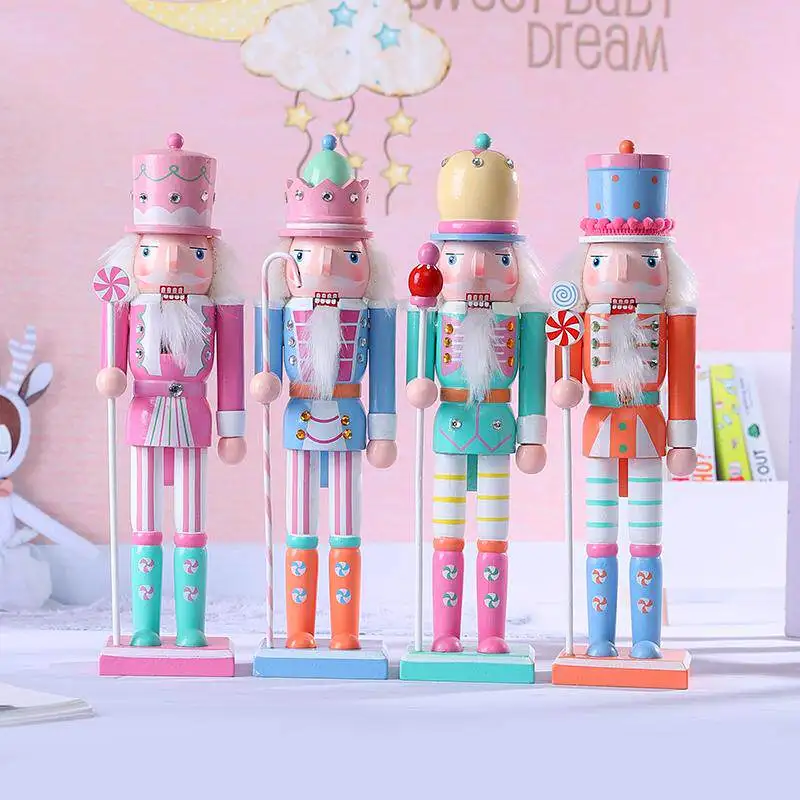 30cm Wooden Nutcracker Soldier Figurine Nordic Style Handcrafted Wooden Doll Decorative Ornament Kids Room Shelf Desk Gift