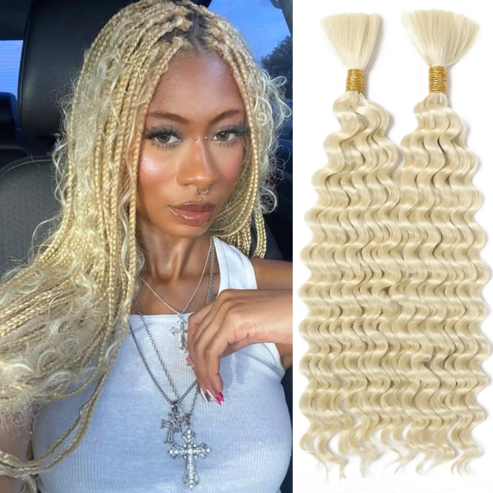 

#613 Deep Wave Bulk Hair For Braiding Hair No Weft 16inch Wet And Wavy 50g Quality 100% Human Hair Braiding Extensions For Boho