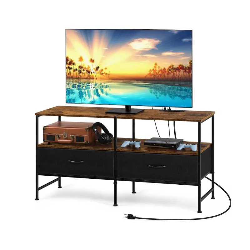 Entertainment Center with Storage Drawers,Rustic Brown TV Stand for 40 Inches TV, Farmhouse TV Stand Dresser with Outletsw