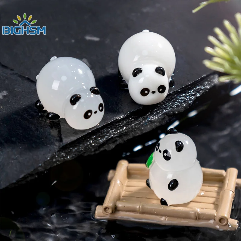 Cute Cartoon Luminous Bamboo Panda Toy Model Desktop Mini Ornaments DIY Home Decorations Drop-resistant Car Ornaments Gifts