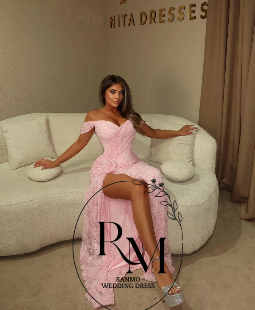 Ranmo Side Slit Formal  Evening Dresses for Special Occasions 2026 Customized Elegant Party Dresses Pink Embroidered Lace Dress view 3
