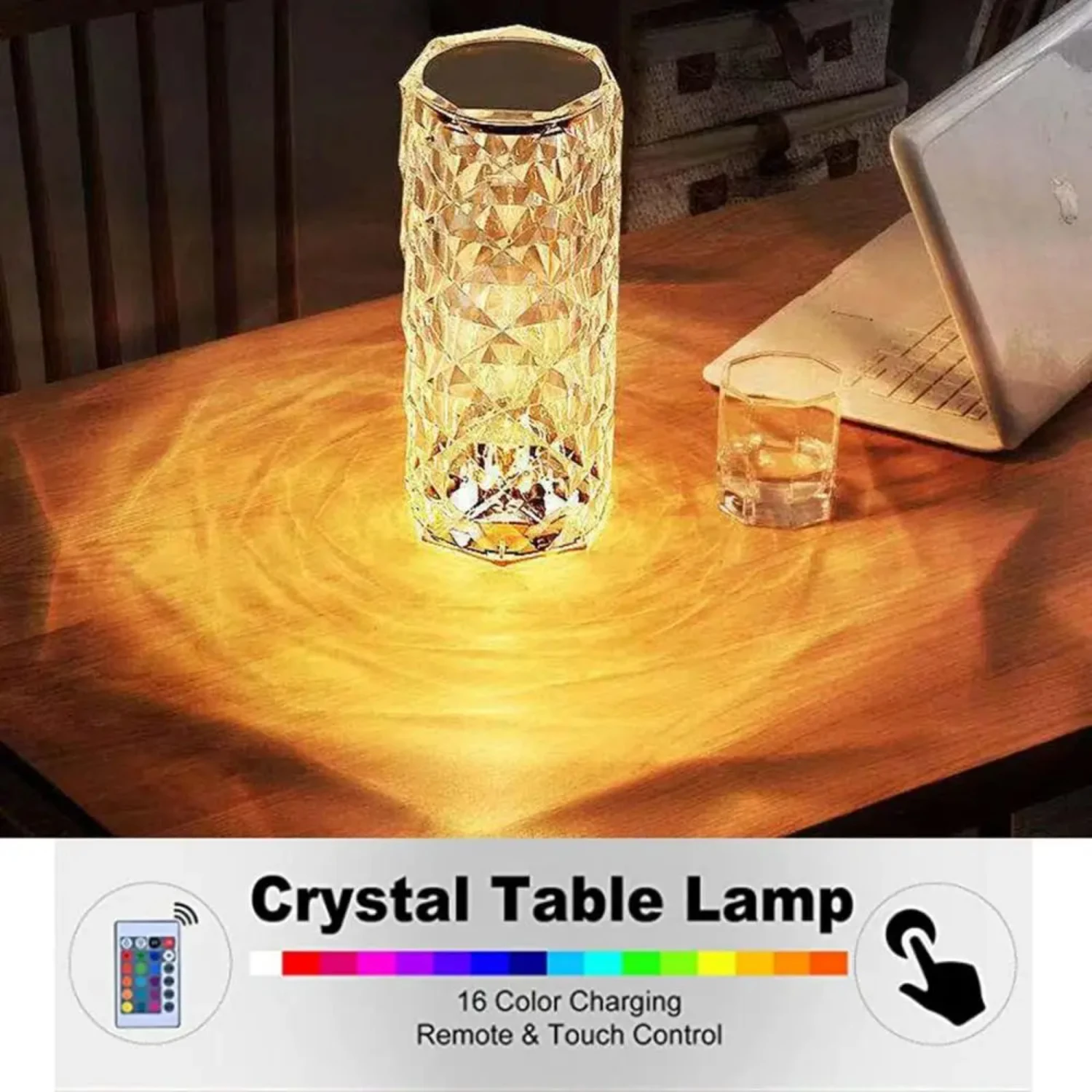 Veilleuse LED en cristal rose, lampe de table, lumières intelligentes, chambre à coucher, ouvertement esthétique, cadeau de décorations