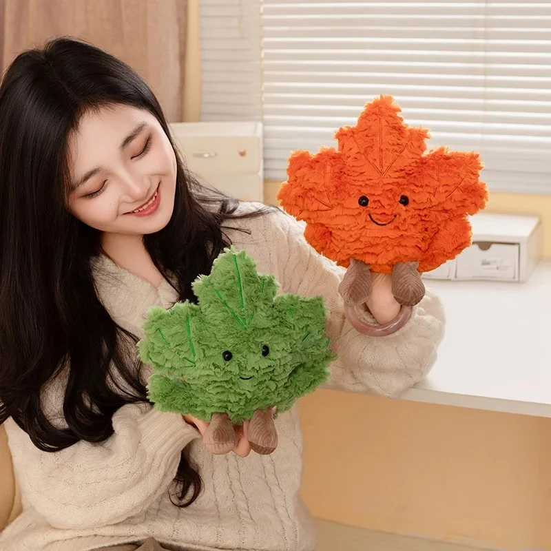 Schattige Esdoornblad Pluche Pop Kawaii Herfstblad Met Lachend Gezicht Knuffel Zacht Home Decor Verjaardagscadeaus
