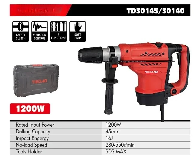 1200W 40mmロータリーハンマードリル 1200Wハンマードリル 35mm 40mm 42mm 45mm 1200W 1400W TD30145 SDS MAX マキタ