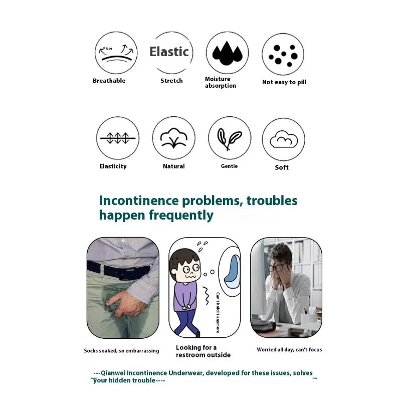 Intimo da uomo in cotone anti-perdite Cura post-chirurgia per anziani Traspirante Lavabile Protezione per l'incontinenza Confortevole infermieristica