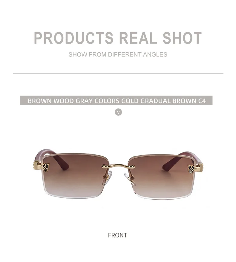 2026 Holzrahmenlose Sonnenbrille für Damen Trendige Retro UV400-Schutz Eckige Sonnenbrille für Herren Markendesign Modische Brille Dropshipping – Detail 16