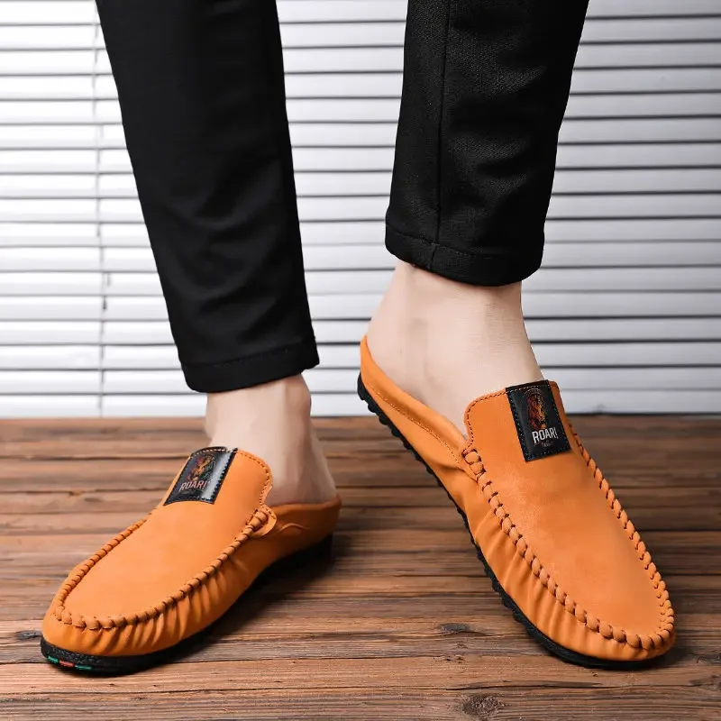 Männliche Pantoffel lässig Herren schuh flach echte Leder rutschen Designer Luxus Spaß Erwachsenen Original Klöppel mit koreanischen Stil