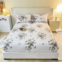 Pure Cotton Printing Fitted Sheet Luxury Mattress Cover Double Queen Size Elastic Band Bed Sheet 160x200 180X200 Fit Sheet