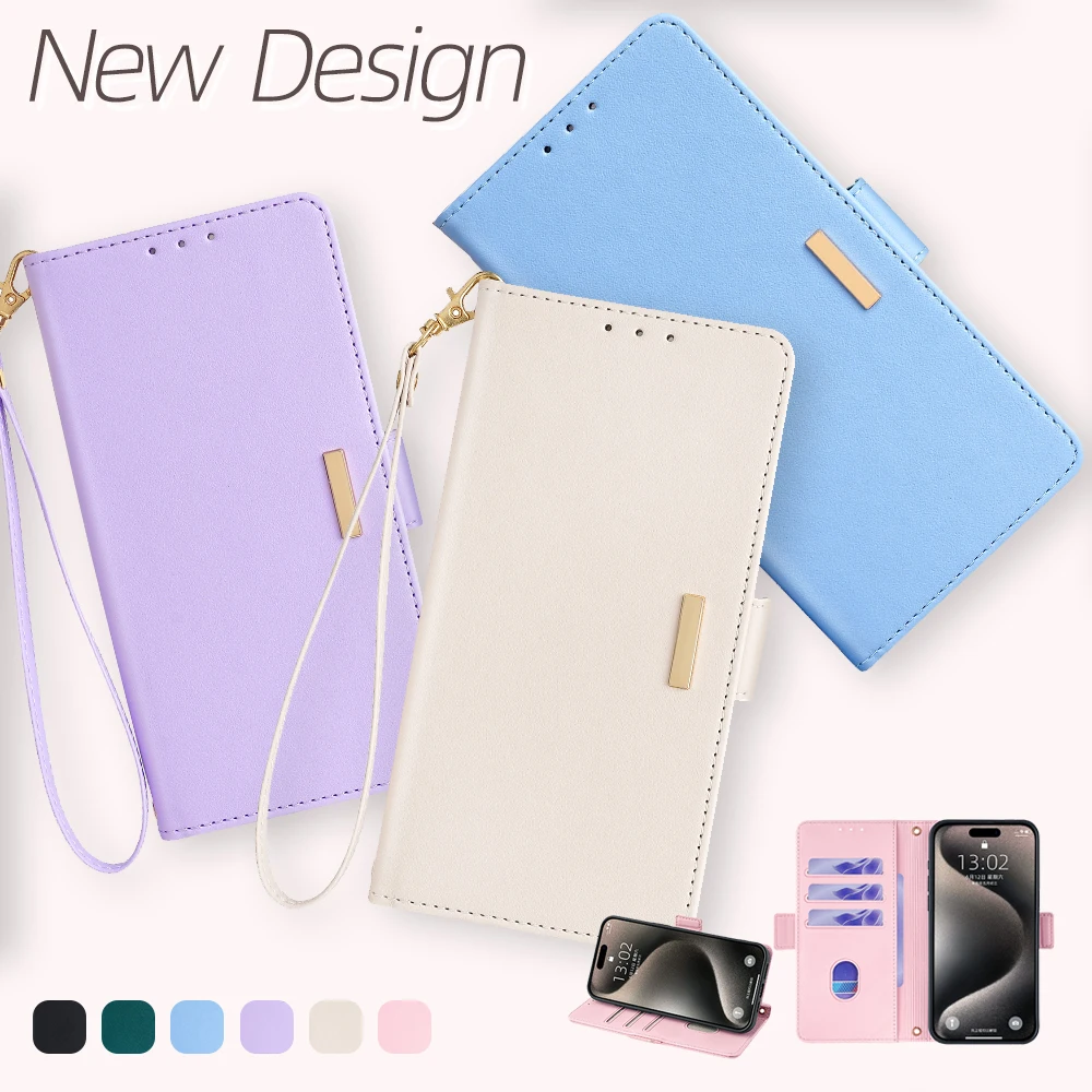Fashion Magnetic Wallet Phone Case for Samsung Galaxy S24 S23 S22 S21 Ultra Plus FE Book Style Leather Cover With Strap RFID