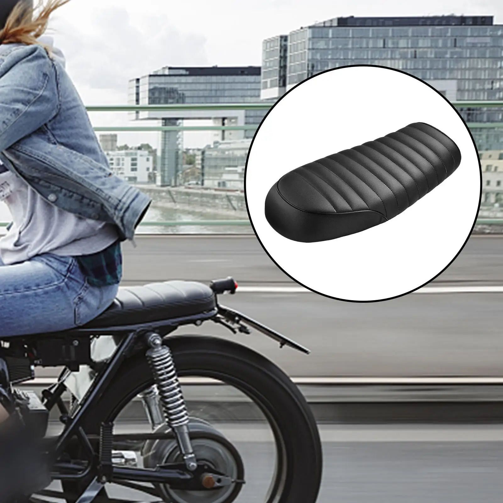 Black Motorcycle Flat Brat Seat Saddle Cushion for Cafe Racer