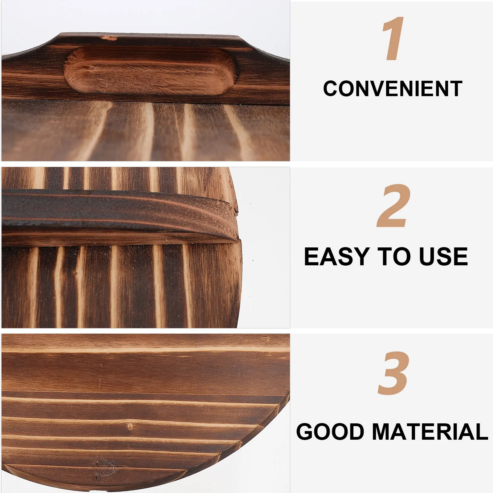 

1Pcs Carbonized Wooden Pot Cover High-Class Waterproof Household Protective Pot Lid Kitchenware Pan Cover Cooking Tool