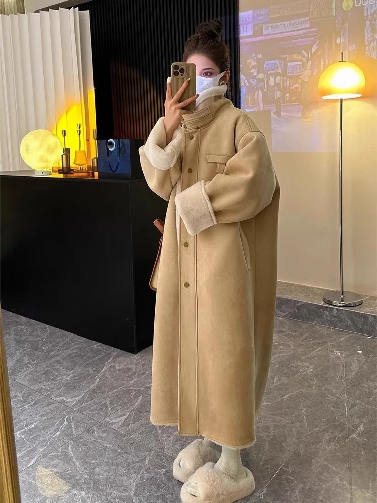 New thickened imitation fur environmentally friendly coat coat autumn and winter women's long version locomotive lamb wool