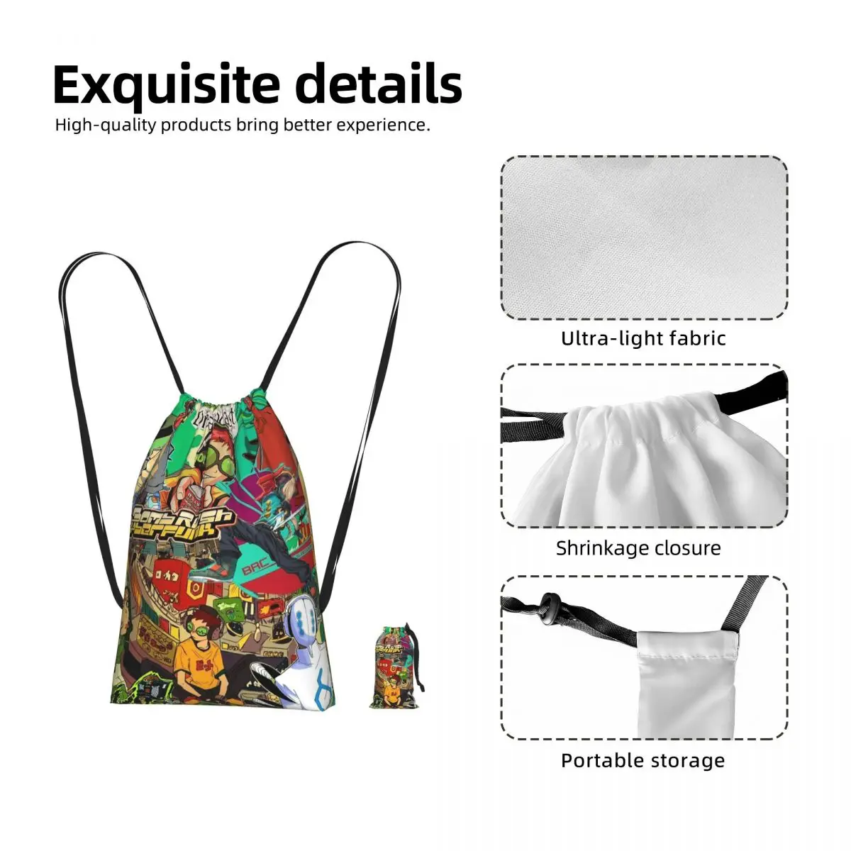 Jet Set Radio Future Game Printed Pattern Drawstring Backpack Sports Gym Bag Lightweight Storage Drawstring Bag for Men Women