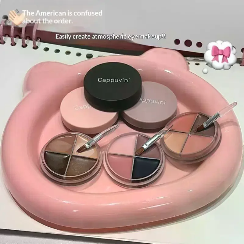 Cappuvini 4-Farben Matte Samt-Lidschattenpalette Eyeliner Lidschatten Highlighter Konturpalette Augen-Make-up Niedliche Schönheitskosmetik