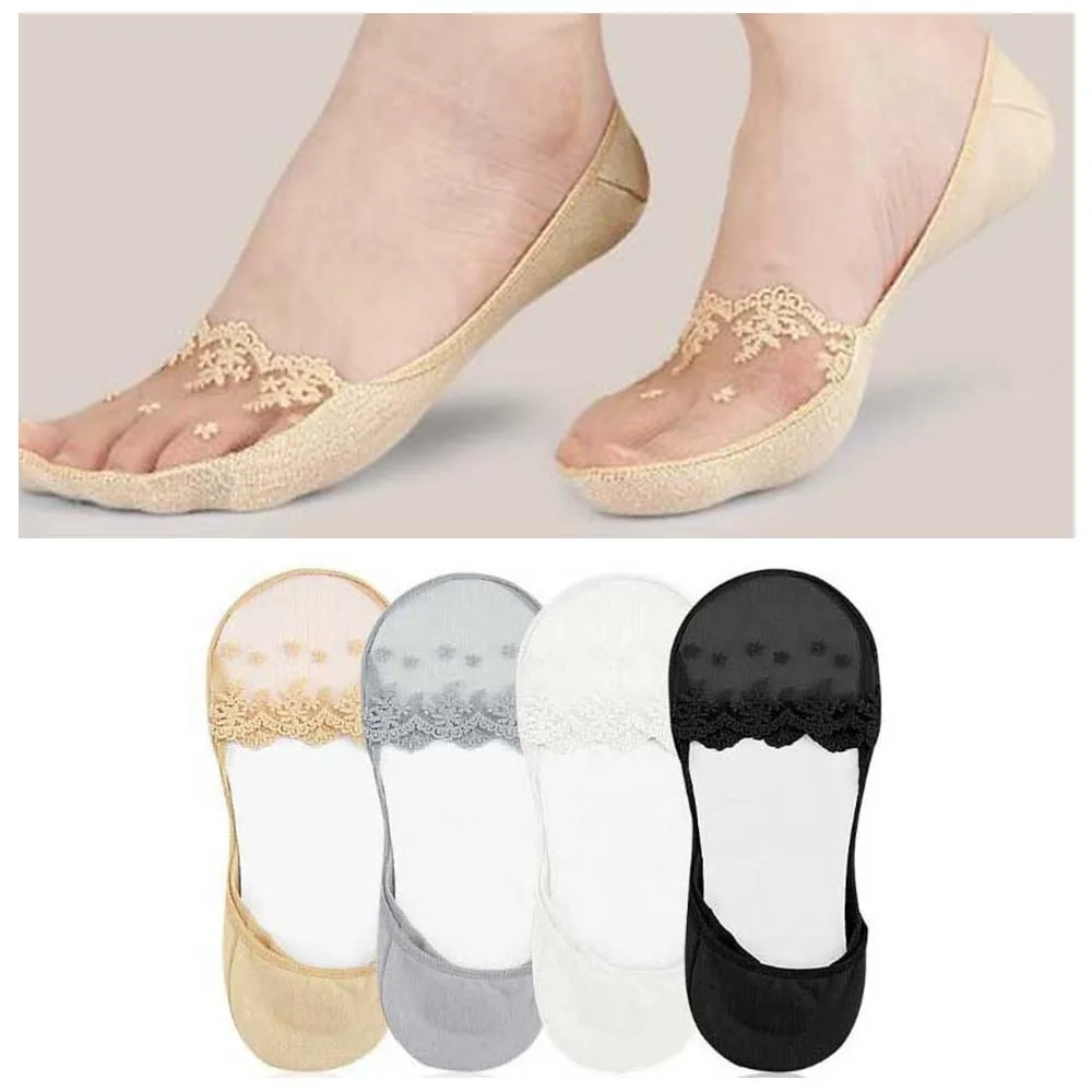 

Soft Cotton Hosiery Lace Boat Socks Silicone Invisible Forefoot Socks Thin Elastic Half Feet Socks Girls