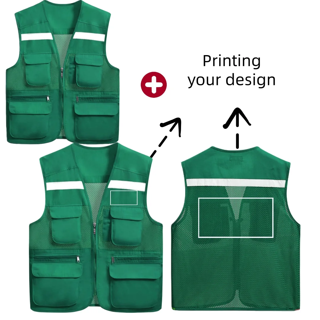 Multiple Pockets Breathable Vest Customizable Logo Printing Business Suit Vest For Outdoor Volunteers Photography Workwear