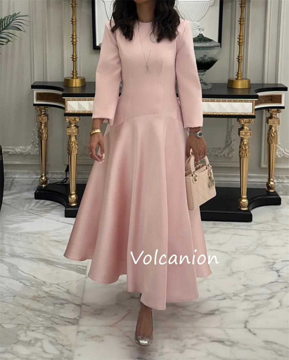 Customized Jersey Ruched A-line Jewel Midi Dresses Bespoke Occasion Party Homecoming Casual Simple Matching