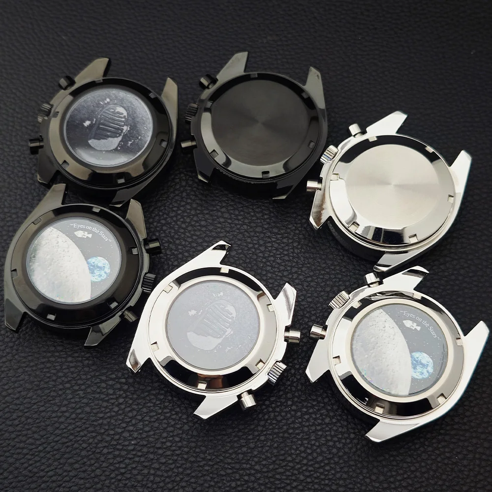 39.7mm Stainless Steel Watch Case Moon/Footprint Back Cover Watch Shell for Men Compatible With VK63 Movement 20mm Strap Lug
