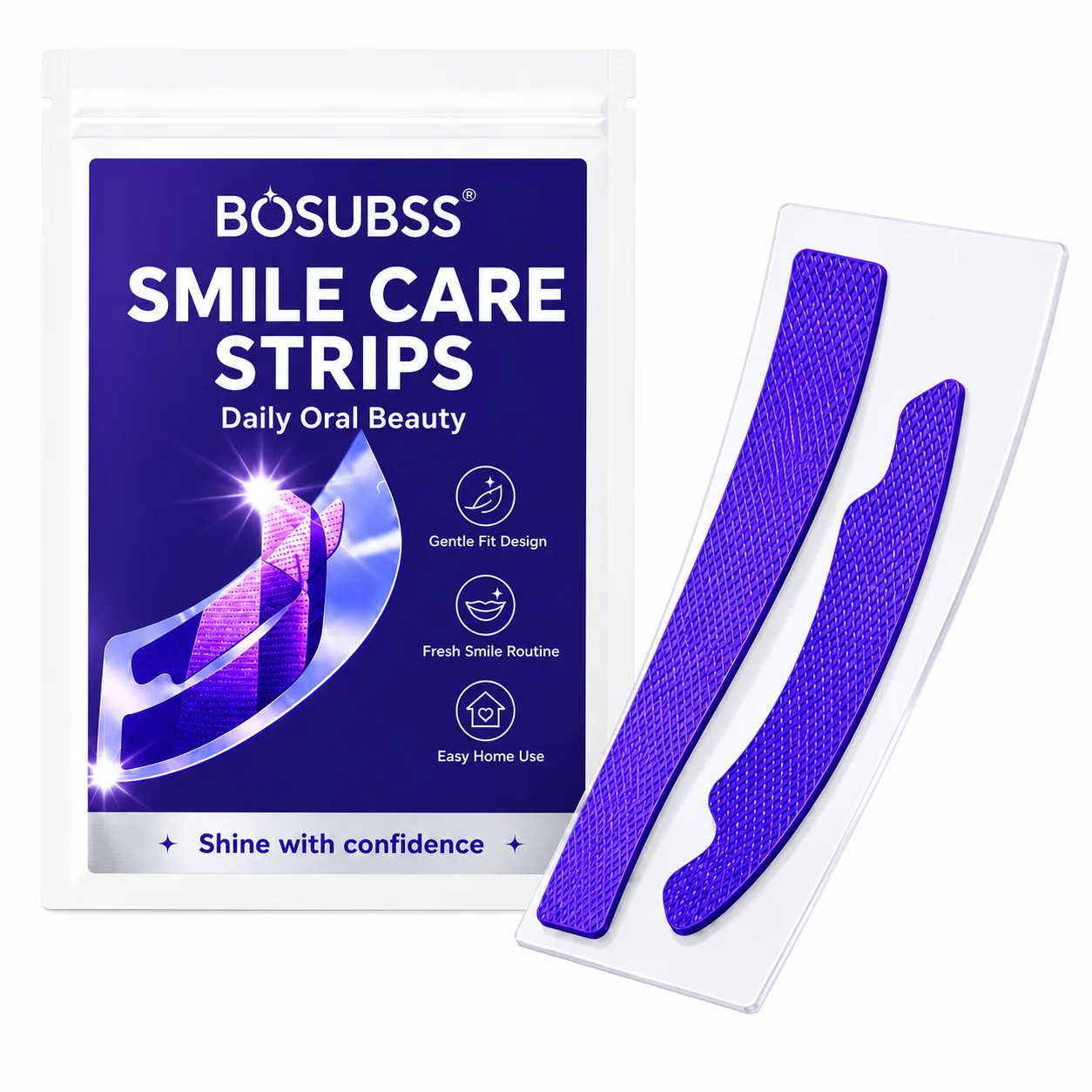 1Pair Purple Smile Care Strips, Upper and Lower Oral Beauty Strips with Flexible Fit, Easy-Peel Design for At-Home Smile Routi