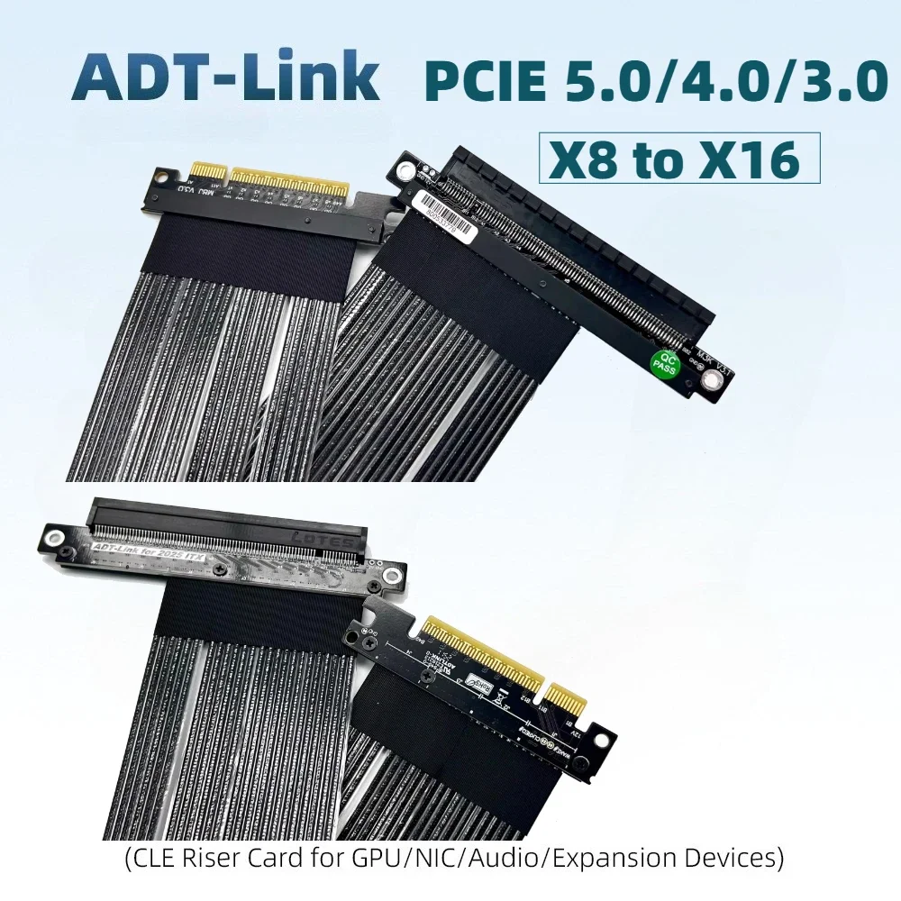ADT PCI-e 3.0 4.0 5.0 x8 To x16 Riser Cable Graphics Adapter Supports RTX3060 Graphics Card AMD NVIDIA GPUs ETH Mining Extension