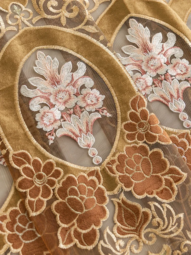 

High-grade European Large Hollow Embroider Curtains for Living Dining Room Bedroom Window Thickened Jacquard Chenille Color