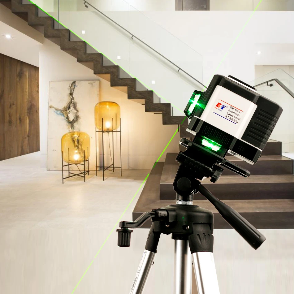 KaiTian Ricevitore laser professionale a raggio verde a 12 livelli di linea Batteria Treppiede di livello laser con livellamento automatico