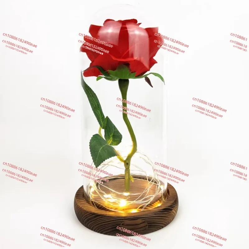 Glass cover rose eternal flower LED luminous Teachers' Day gift proposal ornament fire tree silver flower