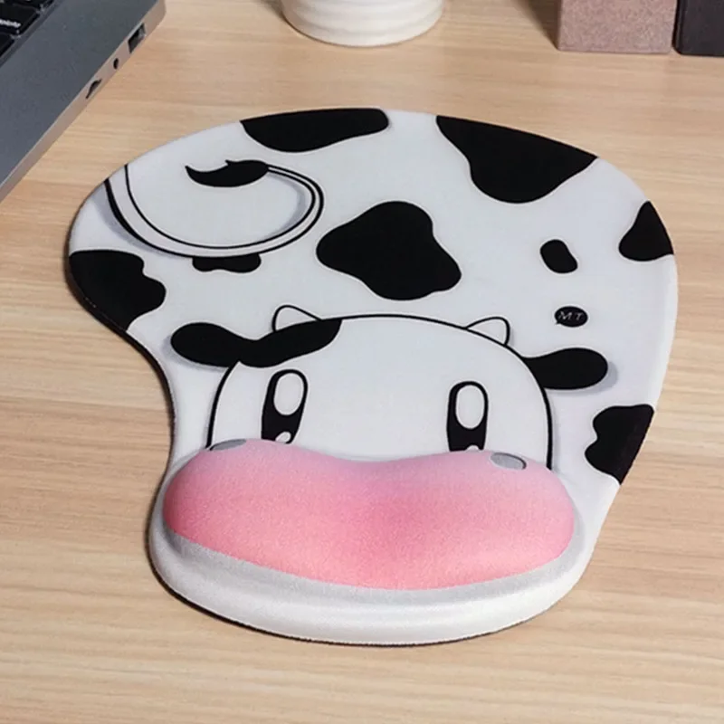 Cartoon Cow Mouse Pad with Wrist Rest for Computer Laptop Notebook Small Size Pad Keyboard Deskpad Home Office Desk Accessories