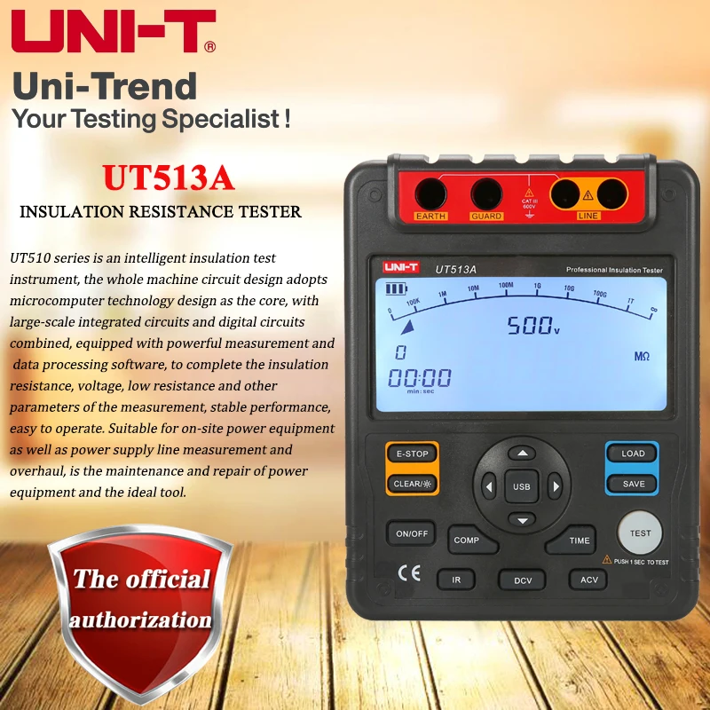 UNI-T UT513A High Voltage 5000V Insulation Resistance Tester 1000GΩ/Comparison Function/Polarization Index/Absorption Ratio